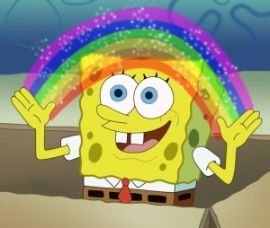 Create meme: imagination spongebob, spongebob rainbow, meme spongebob imagination