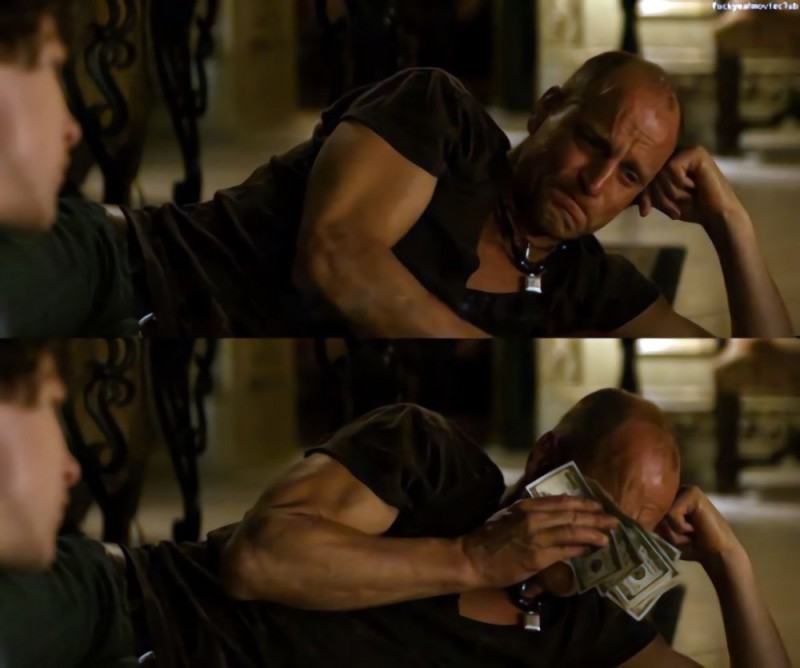 Create meme: a frame from the movie, woody Harrelson crying money, wipes tears with money