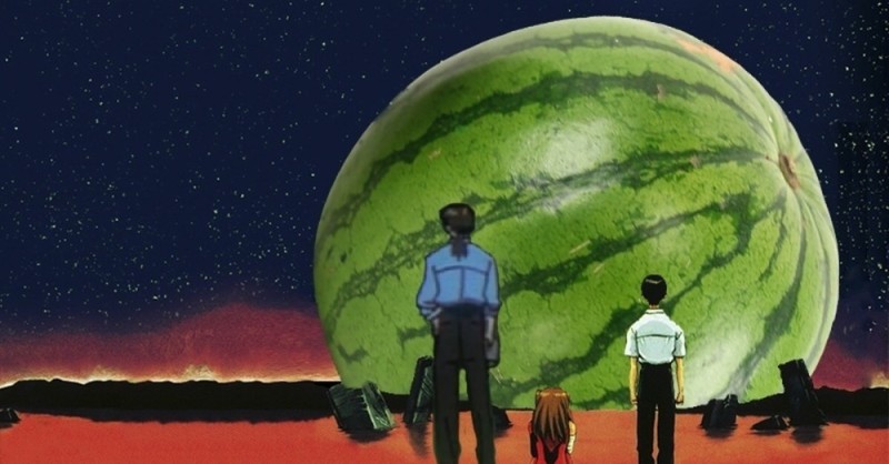 Create meme: watermelon evangelion, evangelion, watermelon and melon