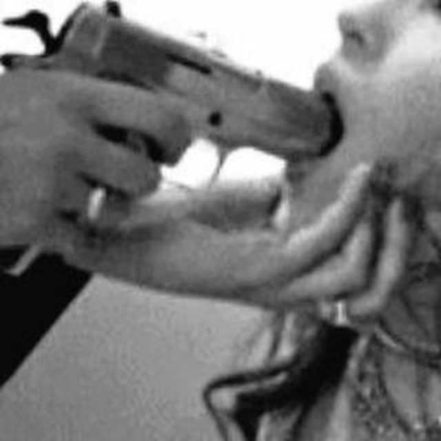 Create meme: gun in the mouth, girl with a gun in her mouth, gun at the girl's head