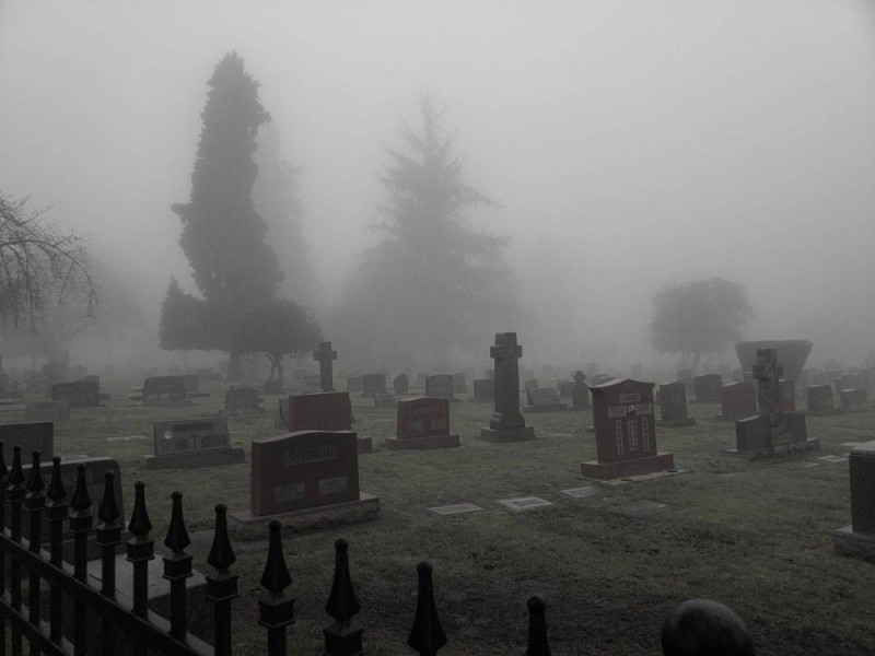 Create meme: background of the grave, the cemetery is scary, cemetery in the fog