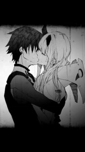 Создать мем: аниме пара поцелуй чёрно белый, аниме пара поцелуй, милые аниме пары