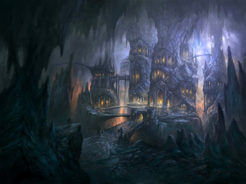 Create meme: underground fantasy city, The city of the dark elves Menzoberranzan, heroes 7 city league of shadows