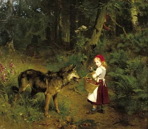 Create meme: little red riding hood, Paul Friedrich Meyerheim Little Red Riding Hood and the Wolf, Gabriel Ferrier Little Red Riding Hood