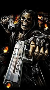 Create meme: skull of death, skeleton with a gun, skeleton with a gun