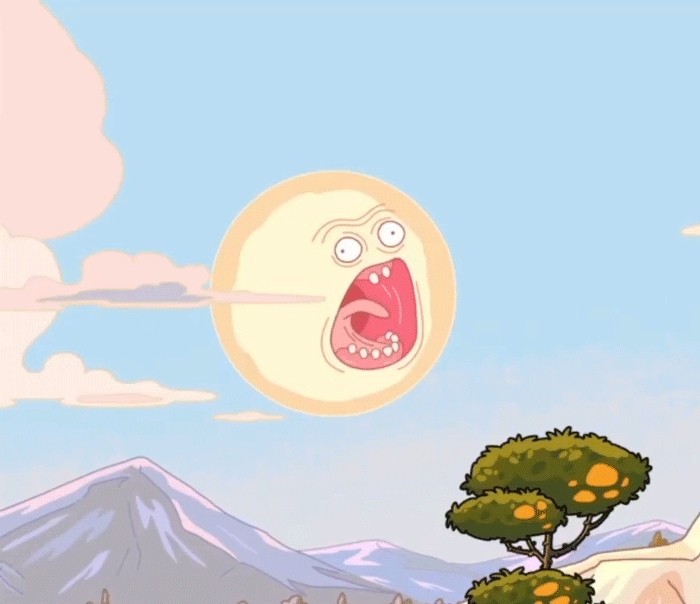 Create meme: The sun Rick and Morty, screaming sun, screaming sun from Rick and Morty