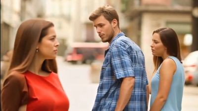 Create meme: The distracted guy, The meme turns to the girl, wrong guy 