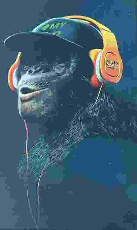 Create meme: monkey with headphones