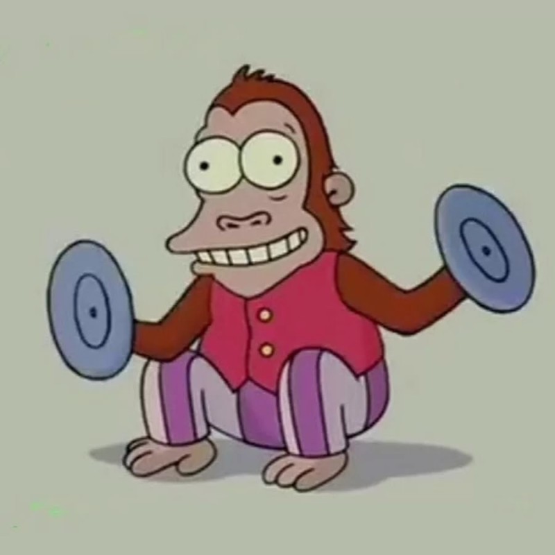 Create meme: the monkey from the simpsons with plates, the monkey hits the plate, monkey with cymbals