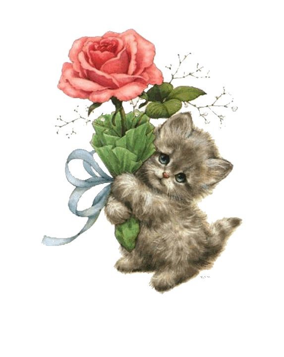 Create meme: postcard, cat with flowers , adorable kittens