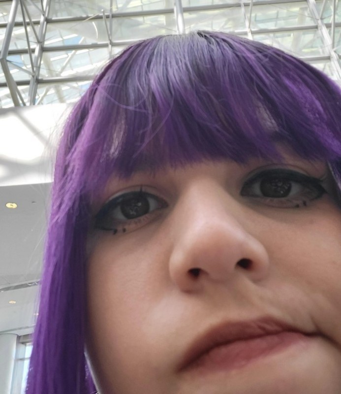 Create meme: purple hair of a square, violet, the girl with purple hair