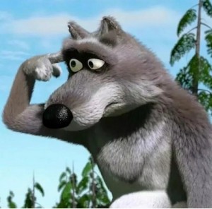 Create meme: meme wolf, the wolf twists a finger at a temple, the wolf of Masha