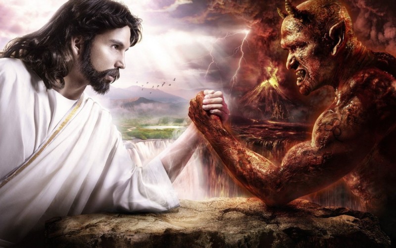 Create meme: Jesus and Satan, god versus the devil, God versus Satan