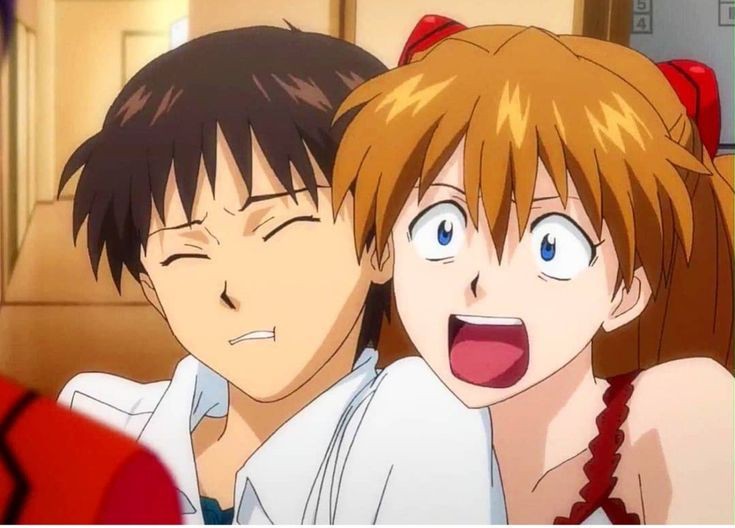 Create meme: Shinji Ikari, evangelion, Asuka and Shinji