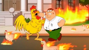 Create meme: Peter Griffin vs rooster, family guy cock, the griffins