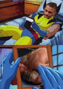 Create meme: Wolverine portrait, Wolverine and photos meme, meme of Wolverine on the bed template