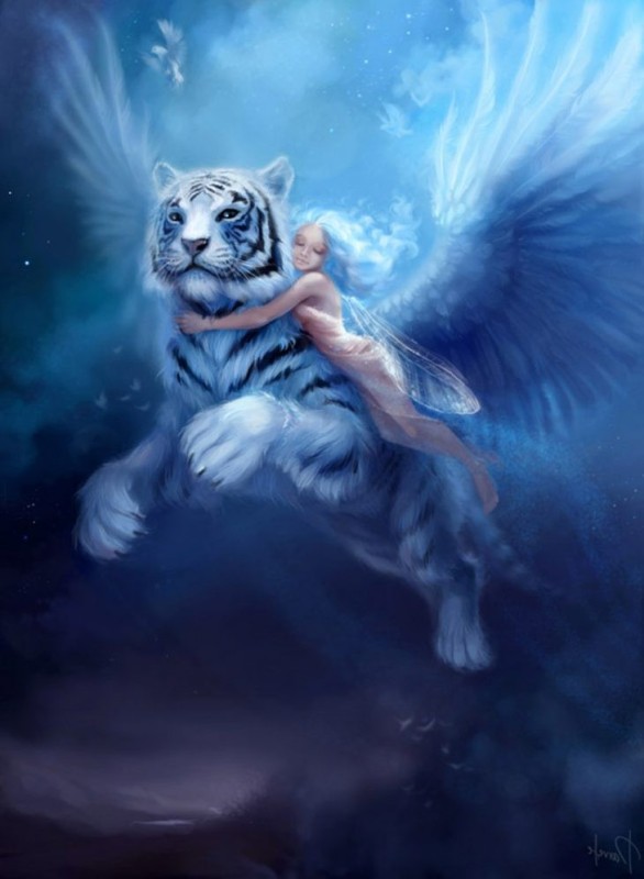 Create meme: white tiger with wings, fantasy tiger, tiger with wings