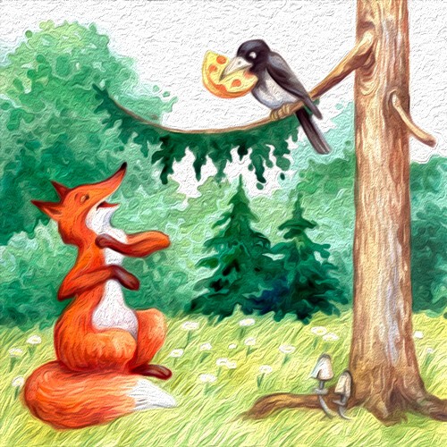 Create meme: Krylov fables of the crow and the fox, Krylov's fable God sent a piece of cheese to the crow, illustration of the fable of the crow and the Fox