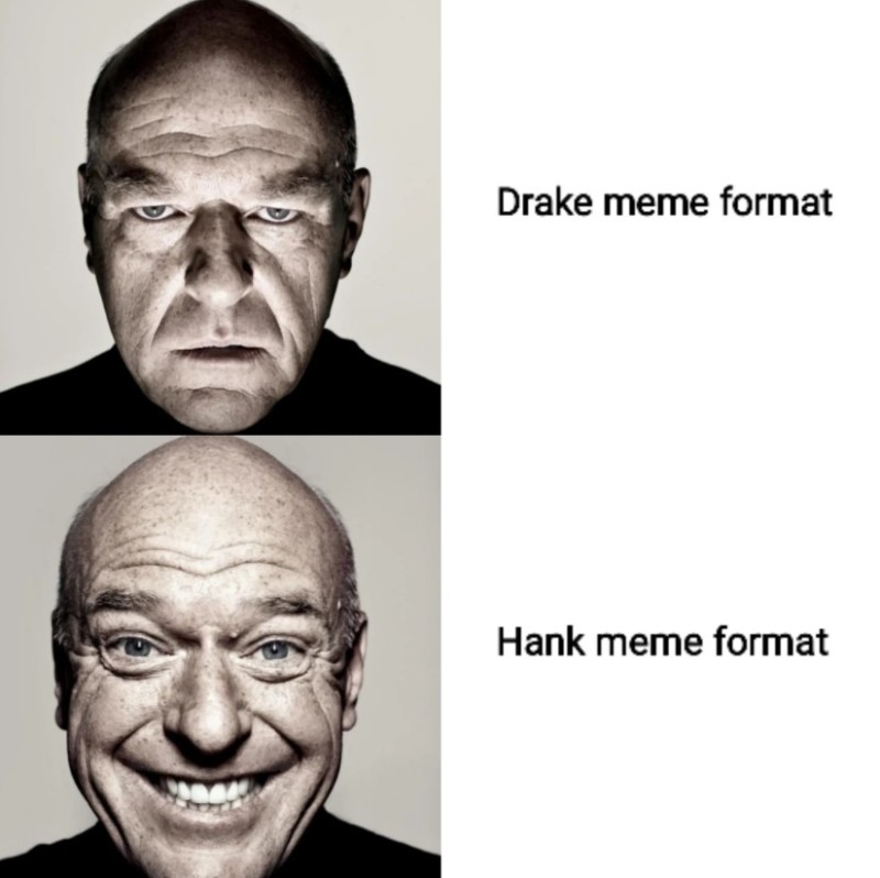 Create meme: sad dean norris, happy hank breaking bad, dean norris meme