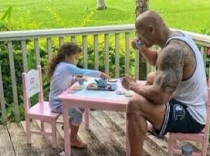 Create meme: People, Dwayne the rock Johnson with his daughter, the dancing millionaire wife