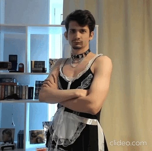 Create meme: male , maid costume, people 