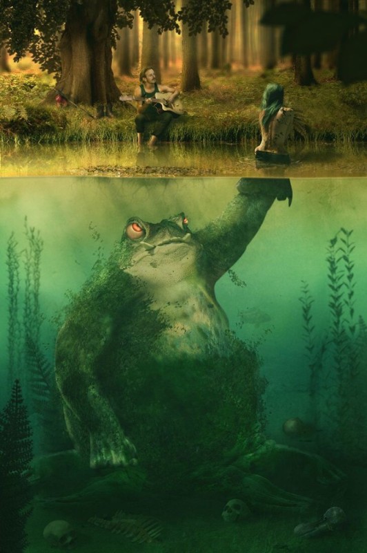 Create meme: The forest of monsters, Giant toad art fantasy, mermaid frog