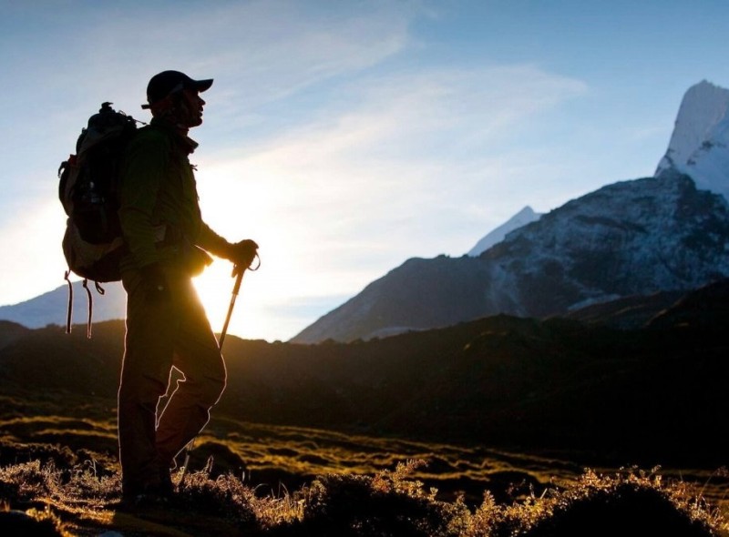 Create meme: trekking trekking, a tourist in the mountains, traveler