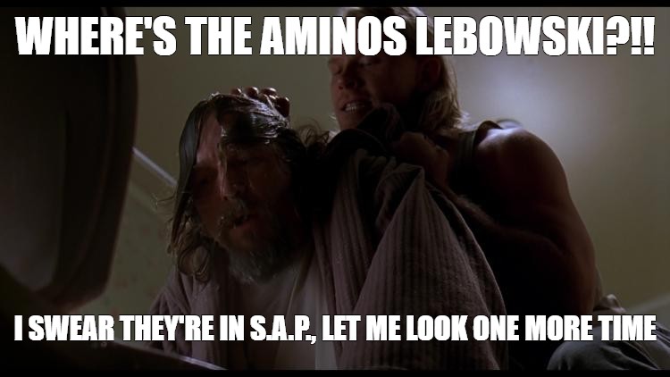 Meme: "WHERE'S THE AMINOS LEBOWSKI?!! I SWEAR THEY'RE IN S.A.P., LET ME ...