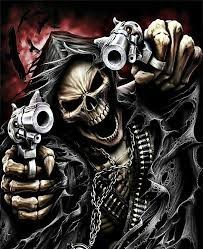 Create meme: skull with pistols, cool skeleton with a gun, skeleton with a gun