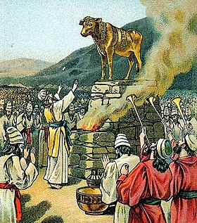 Create meme: Moses and the golden calf, worship of the golden calf, the exodus of the Jews from Egypt