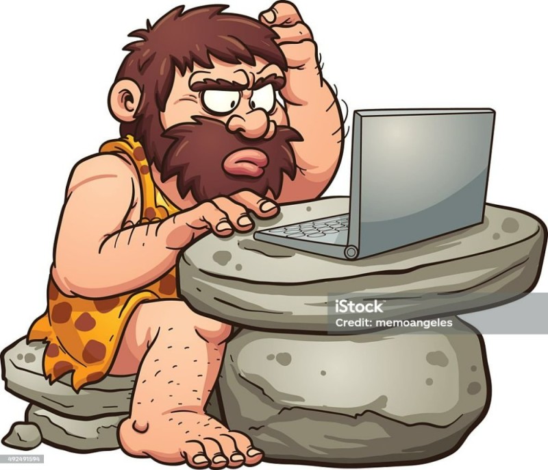 Create meme: the caveman, computer cartoon, ancient man and computer