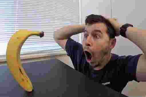 Create meme: banana man, a man is surprised by a banana, banana man