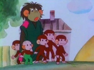 Create meme: monkey cartoon, cartoon monkey cautiously