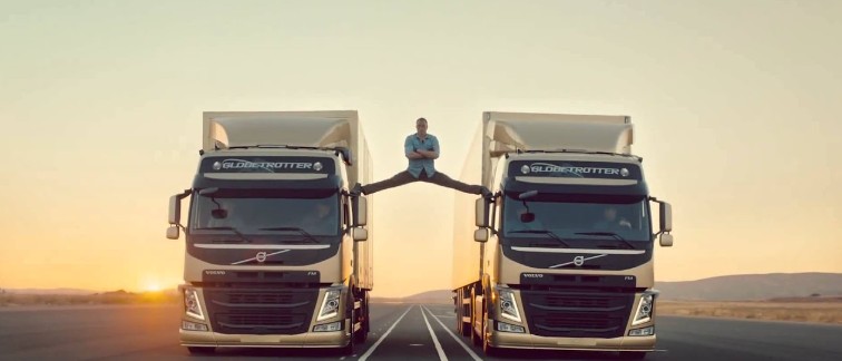 Create meme: van damme between trucks, Jean Claude van Damme on trucks, van Damme trucks