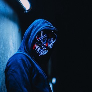 Create meme: hooded and masked, the man in the mask and hood, neon mask