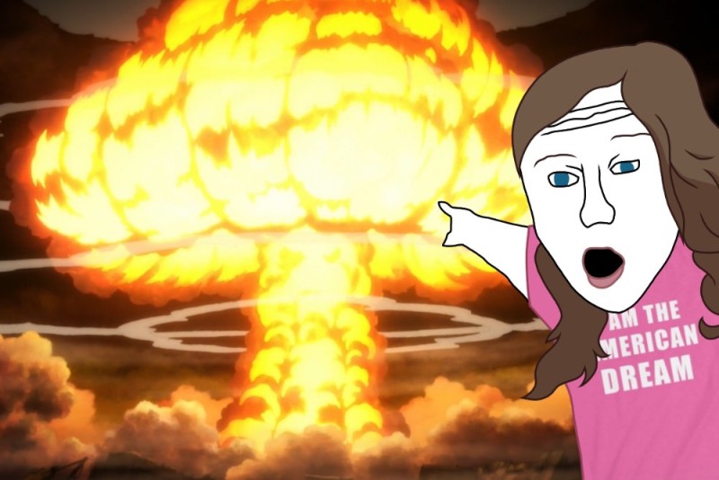 Create meme: a nuclear strike , the explosion , anime 