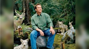 Create meme: Schwarzenegger in the woods meme, Schwarzenegger on the nature of the meme