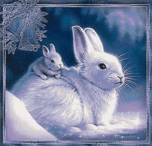 Создать мем: картина кролик, новогодний кролик, зимний зайчик