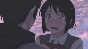 Create meme: your name, anime characters, Your anime name is Mitsuha crying