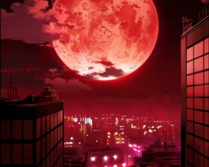 Создать мем: итачи на фоне красной луны, красная луна аниме, кровавая луна аниме наруто