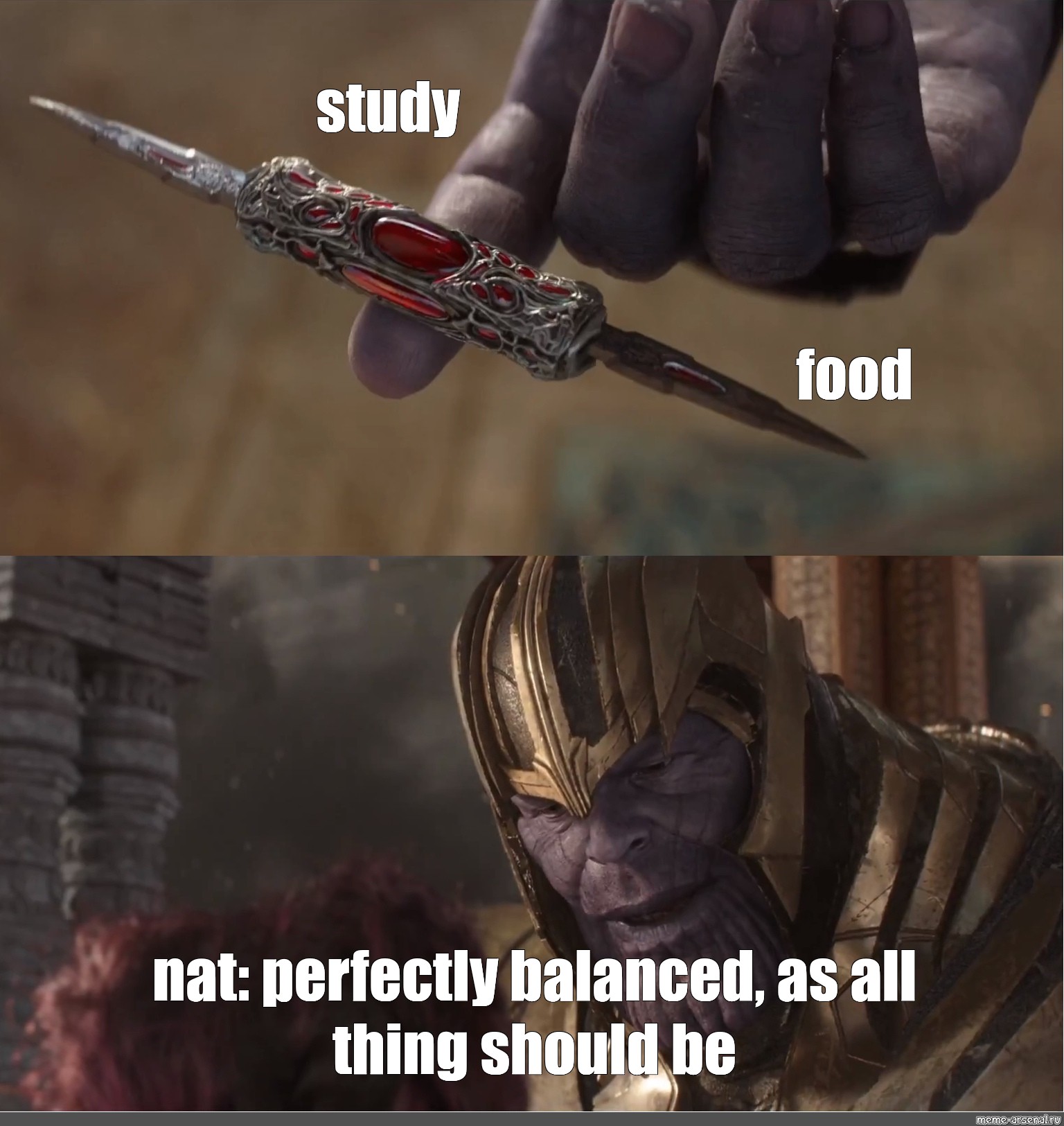 Create comics meme "thing , perfect balance of Thanos, Thanos a perfect