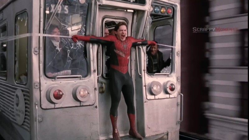 Создать мем: тоби магуайр человек паук 2, человек паук поезд, тоби магуайр человек паук поезд