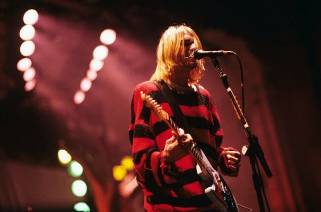 Create meme: kurt cobain style, Kurt Cobain in a red sweater, nirvana Kurt Cobain