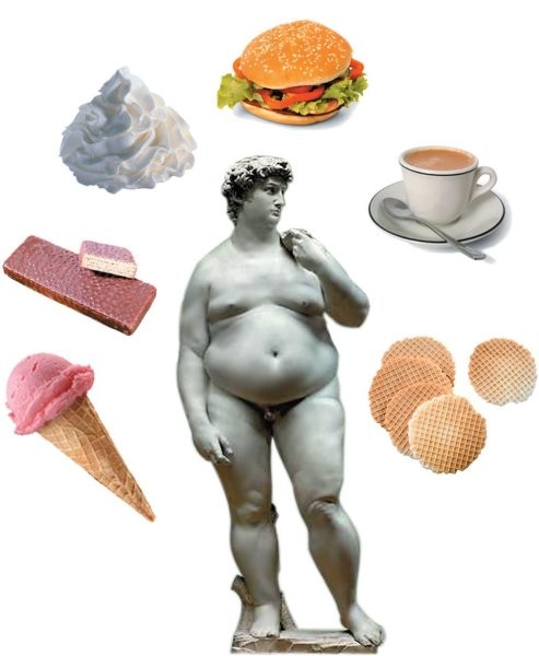 Create meme: obese food, michelangelo's fat david, david michelangelo sculpture
