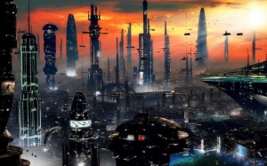 Создать мем: будущий город, планета корусант небоскребы, фантастический город