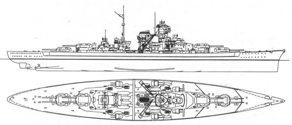 Чертеж линкора бисмарк