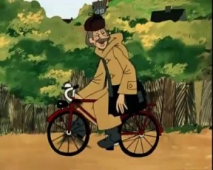 Создать мем: Печкин и велосипед