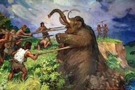 Create meme: ancient man, mammoth hunt, hunting of the ancient people