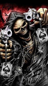 Create meme: skull fantasy, skeleton with a gun
