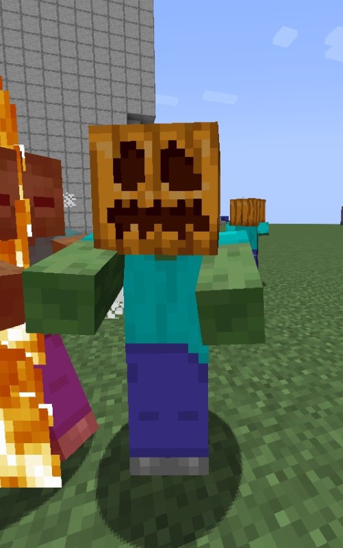 Create meme: minecraft , zombies minecraft, minecraft steve with pumpkin